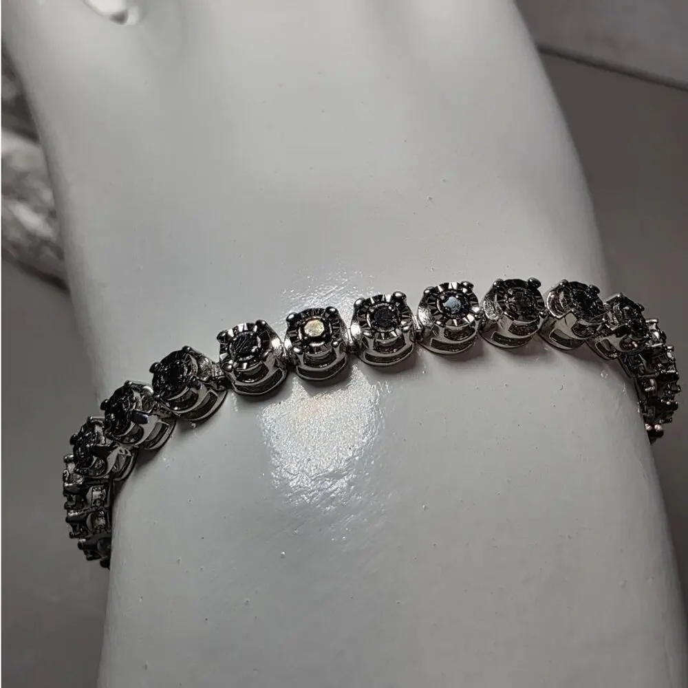 1.0ctw Natural Black Diamond Tennis Bracelet 925 Sterling Silver 7